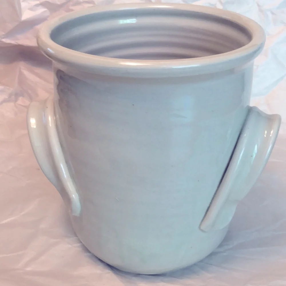 Studio Art Pottery Iris Utensil Crock signed Morrison 7.5x6”